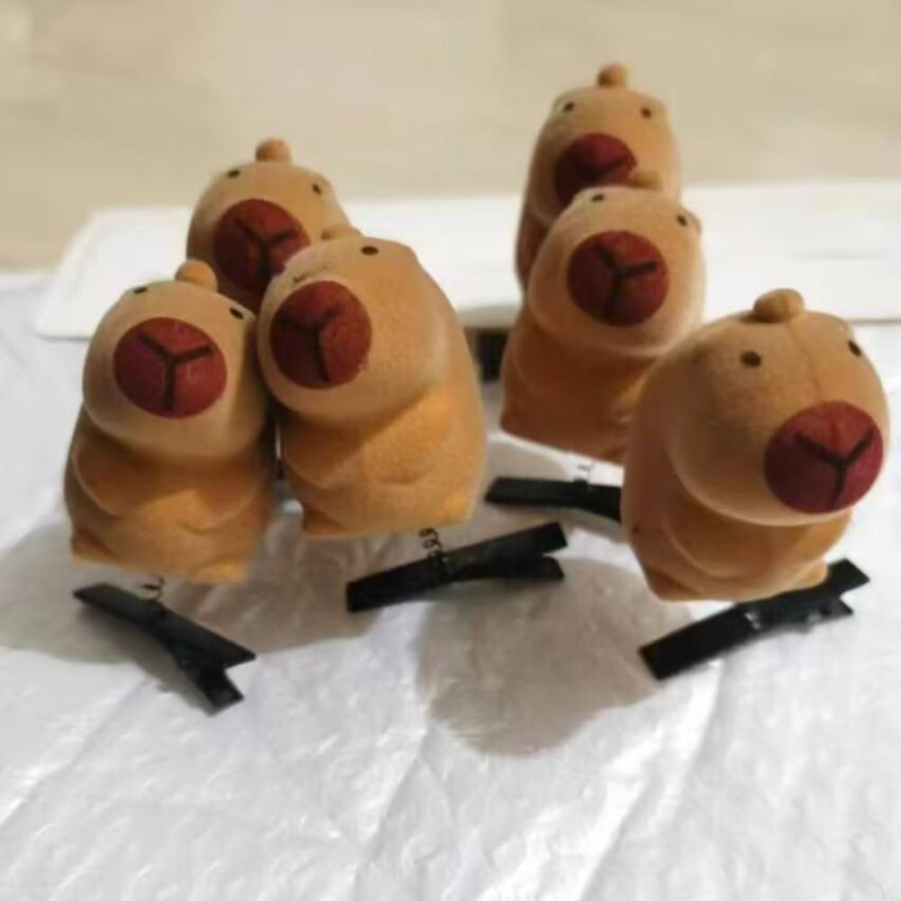 10pcs/set Flocking Spring Hair Clip Zinc Zinc Alloy Cartoon Duckbill Clip Funny Capybara Hairpin Set Gifts