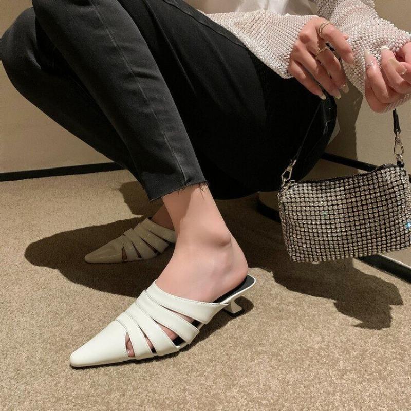 Женские летние босоножки Baotou Half Tow с острым носком, модные босоножки на шпильках, низкие тапочки с открытым носком