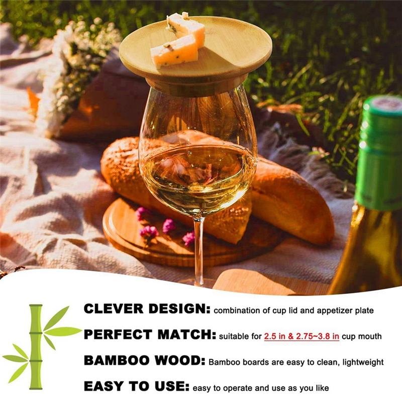 Practical-6Pcs Wine Glass Topper, 4Inch Wine Glass Charcuterie Topper Bamboo Wine Glass Topper Coasters