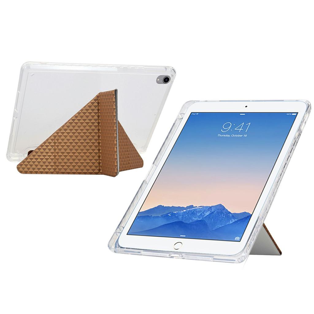 Tablet Case For iPad 9.7-inch (2018)/(2017)/Air 2/Air (2013),Y-Fold Stand Pyramid-Patterned Leather+Clear Acrylic Cover