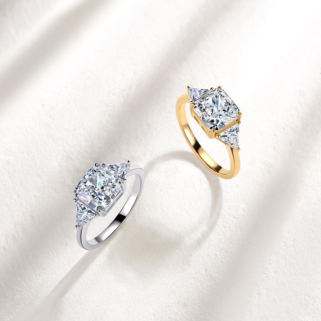 S925 Sterling Silver Ice Cut Radiant Cut Zircon Ring with Trillion Accents Bold Geometric Sparkle for Timeless Statement Style