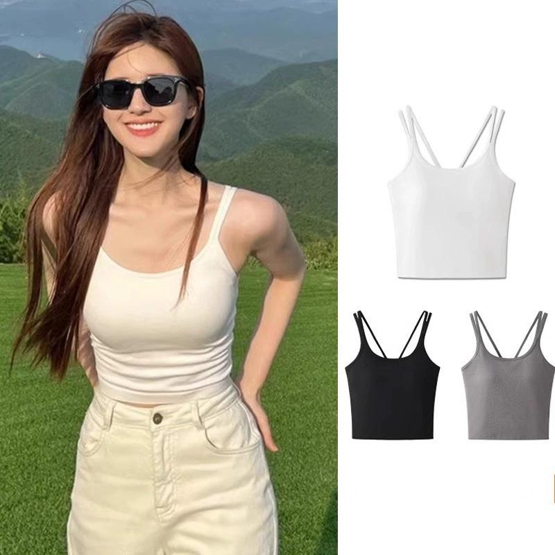 White Sling Vest Women's Summer Outer Wear with Chest Pad, Beautiful Back Tube Top Integrated with Bottom Top