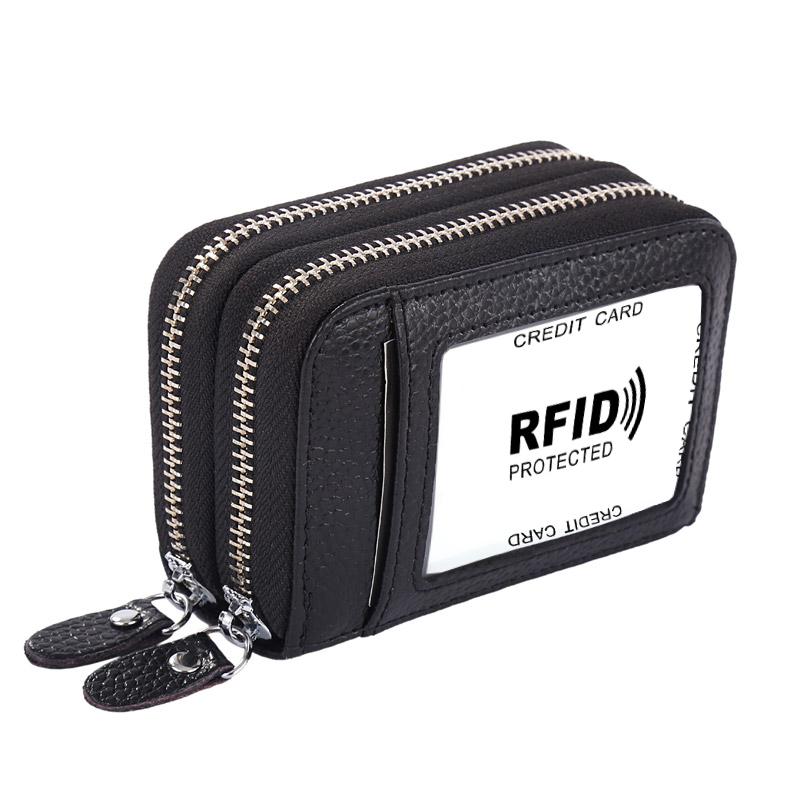 RFID-блокировка модный женский держатель для карт из натуральной кожи с двойной молнией большой емкости женский кошелек-кошелек