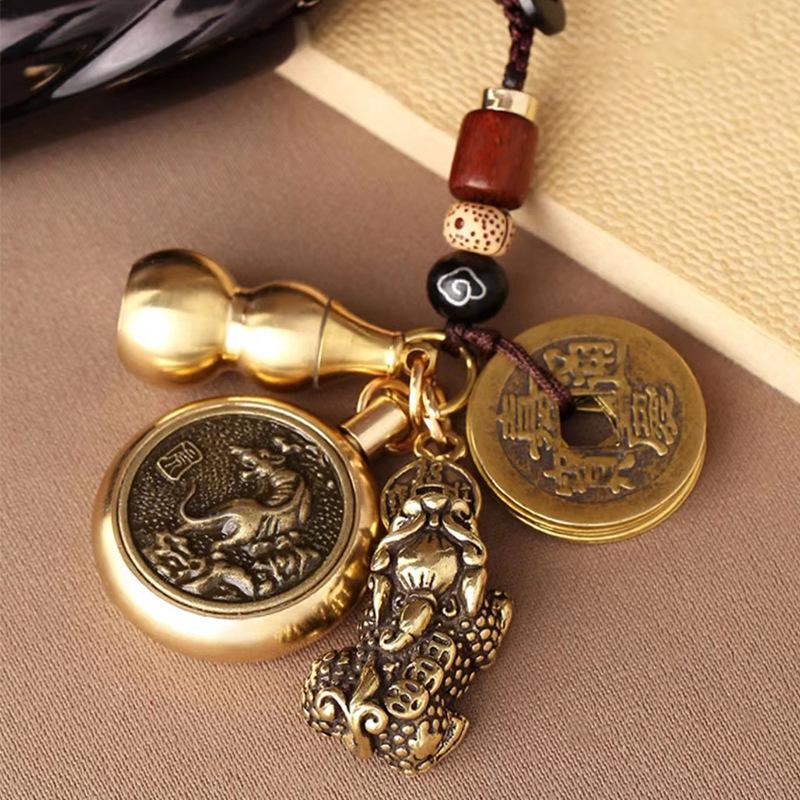 Брелок Pixiu Cinnabar Brass с подвеской в виде знака зодиака и пяти императорских монет