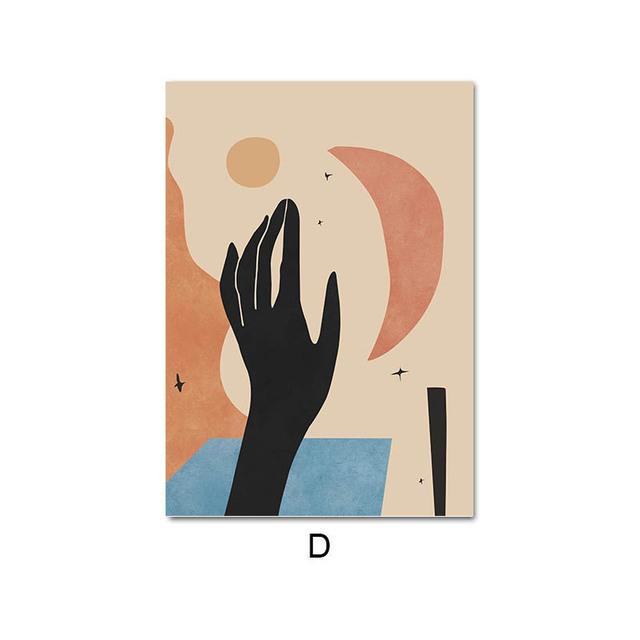 Черная Африканка Бохо Луна Рука Лист Абстрактное Настенное Искусство Холст Живопись Постеры и Принты Настенные Картины для Декора Гостиной Без Рамы