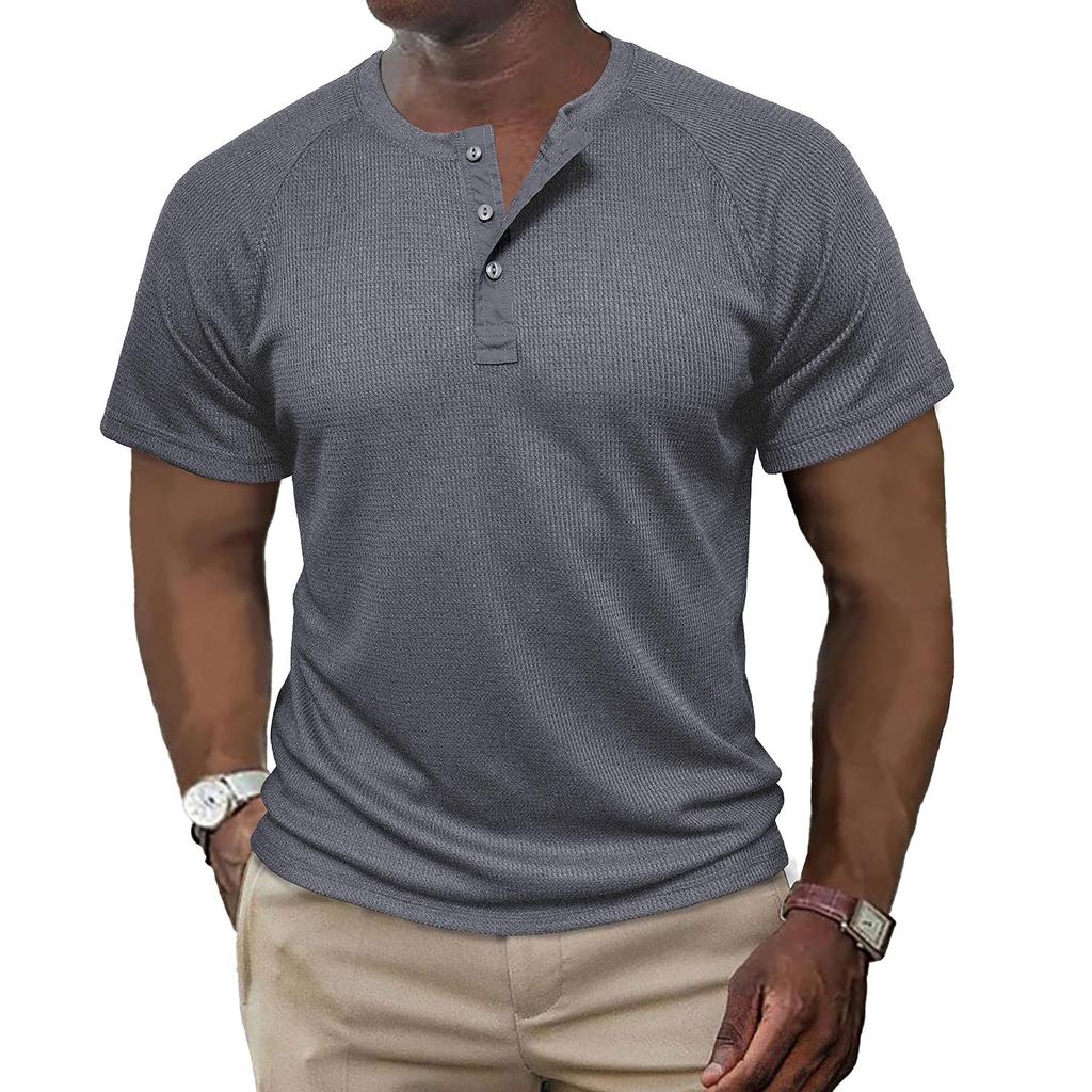 Мужские рубашки на пуговицах, вафельные футболки с короткими рукавами и круглым вырезом, летние пуловеры, повседневная праздничная повседневная одежда
