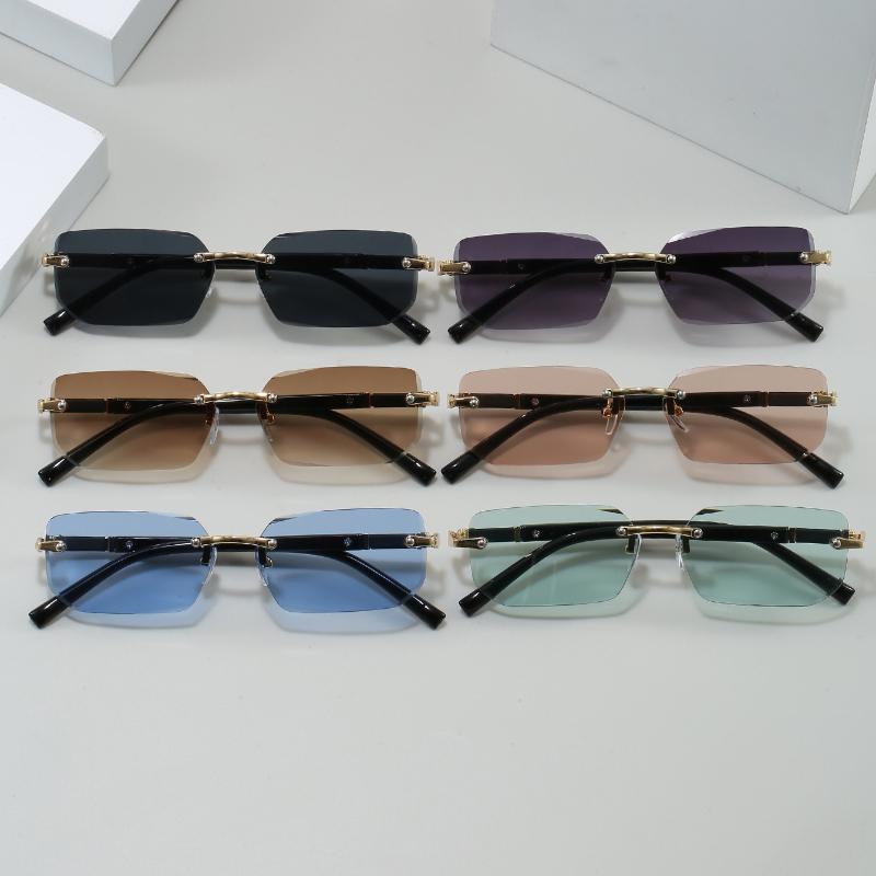 Стильные неполяризованные прямоугольные очки без оправы для мужчин и женщин - Модные золотистые металлические оправы