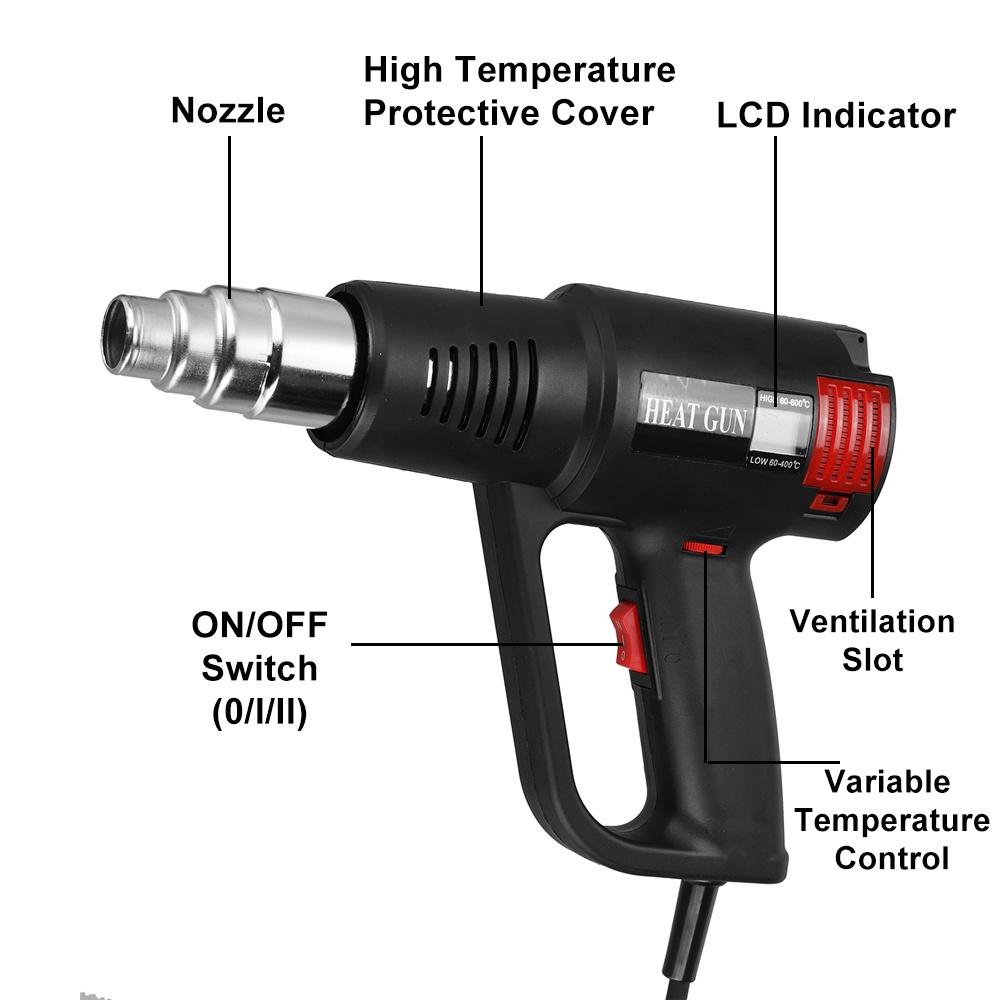 2000 Вт 600 ℃ профессиональные ЖК-цифровые электрические тепловые пушки с регулируемой температурой и контролем температуры электрический электроинструмент с горячим воздухом