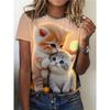 2025 Summer New Women's 3D Digital Printed T-shirt Creative Animal Pattern Round Neck Casual Short Sleeve Loose Fashion Top