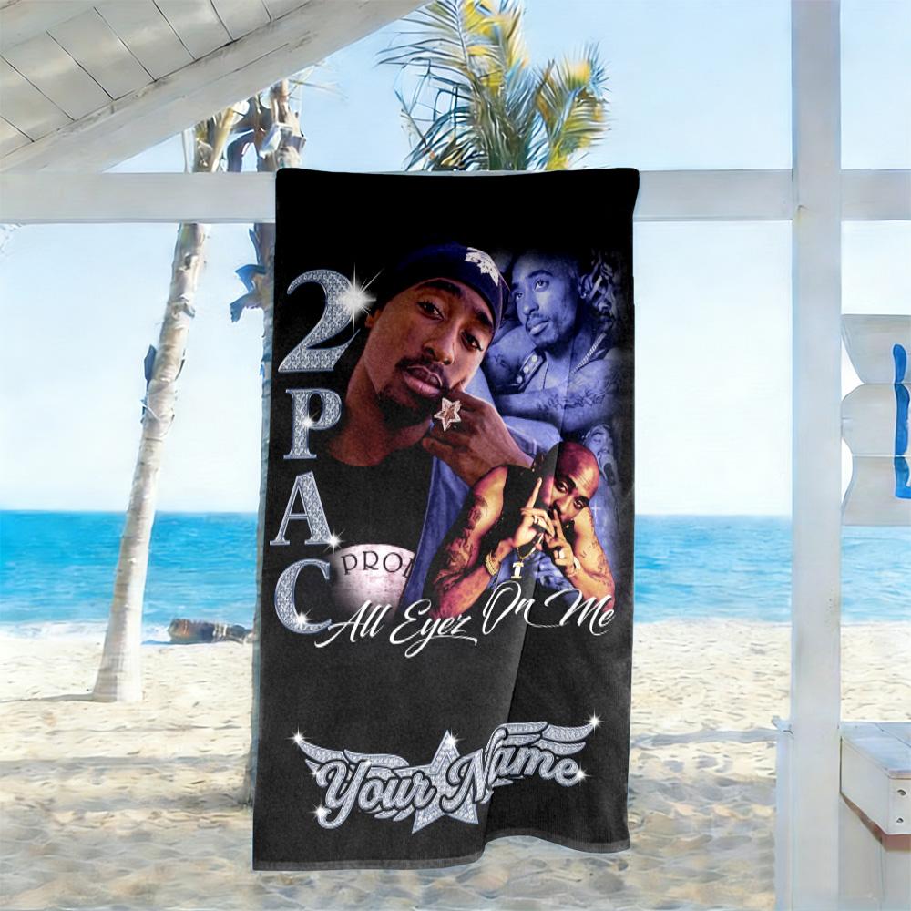 2pac Customize Text Beach Towel Super Soft & Absorbent Suitable for Sports Travel Swimming Yoga Bathroom Beach And Pool
