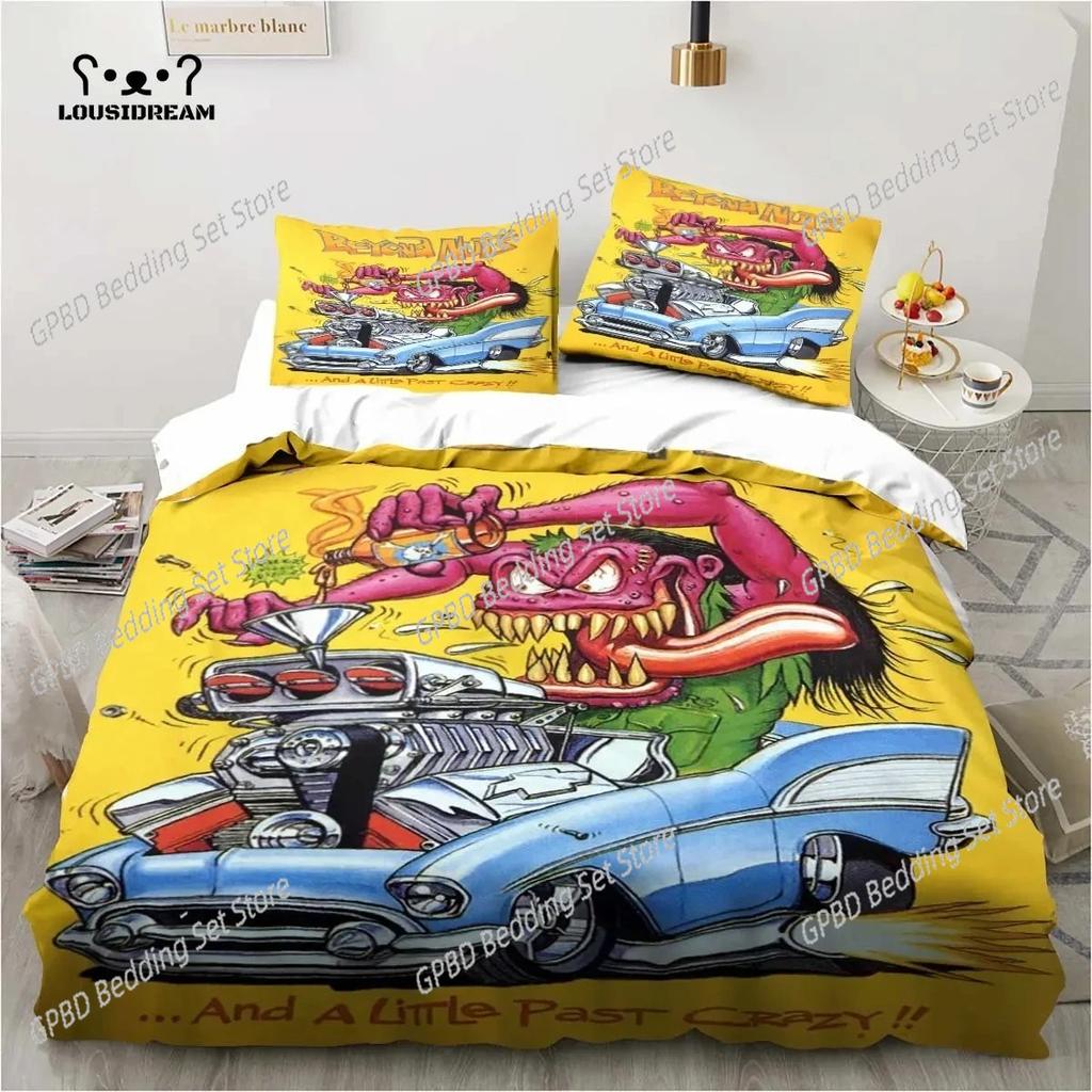 Модный 3D-печатный комплект постельного белья Rat Fink, Пододеяльник, Одеяло, Комплект для кровати, Покрывало, Наволочка, Размер King Queen Twin, Для мальчиков, девочек, взрослых