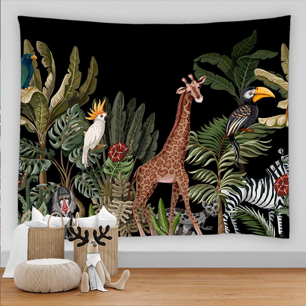 Гобелен с тропическим лесом, растениями и животными, природный пейзаж, богемный художественный гобелен в стиле хиппи, матрас, украшение для дома