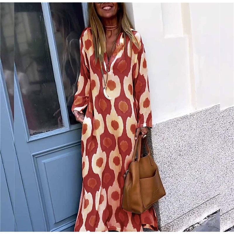 Платье с длинными рукавами и V-образным вырезом с уникальным принтом для женщин