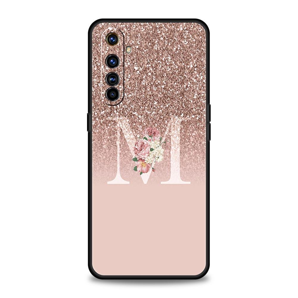 Чехол для телефона Letter Pink Shiny M R для Realme 12 11 10 9 8 5G 7 6 GT5 GT3 GT2 Pro C21 C11 C25 C35 Для Realme GT Neo 2 3 3T 5 Обложка
