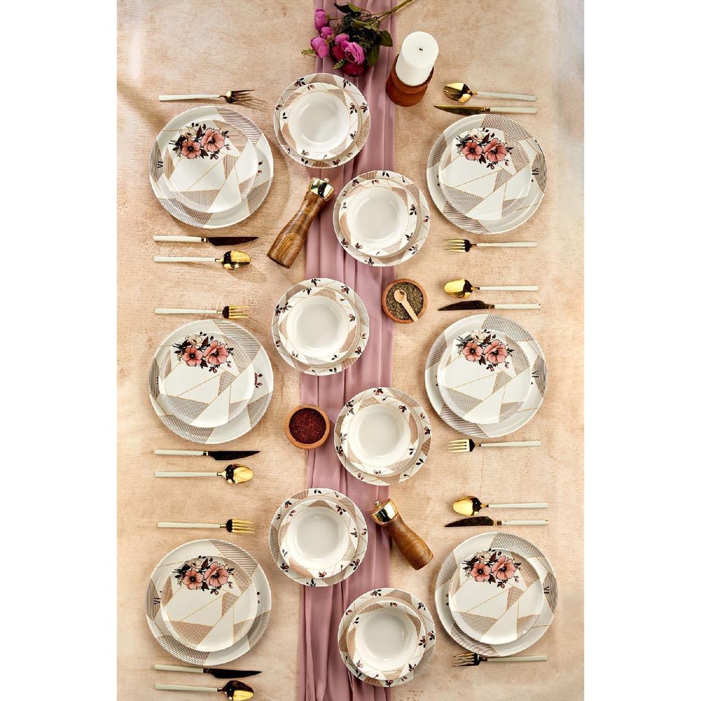 Gold Lux Ceramic Wishing Tree 24 Piece Dinner Set For 6 Persons