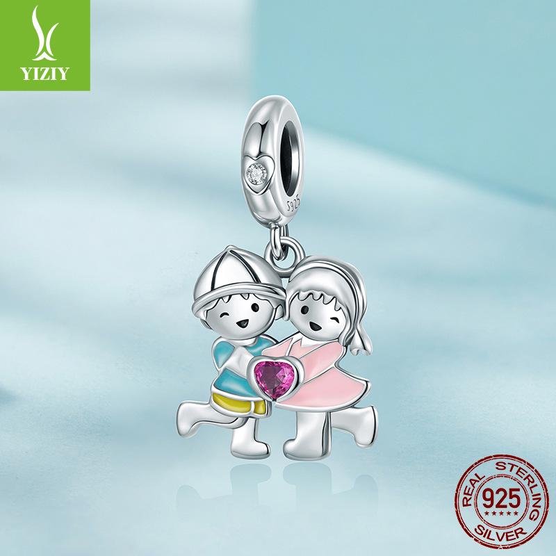 S925 Sterling Silver Boys And Girls Pendant Accessories, Romantic Love Diy Beaded Bracelet Accessories