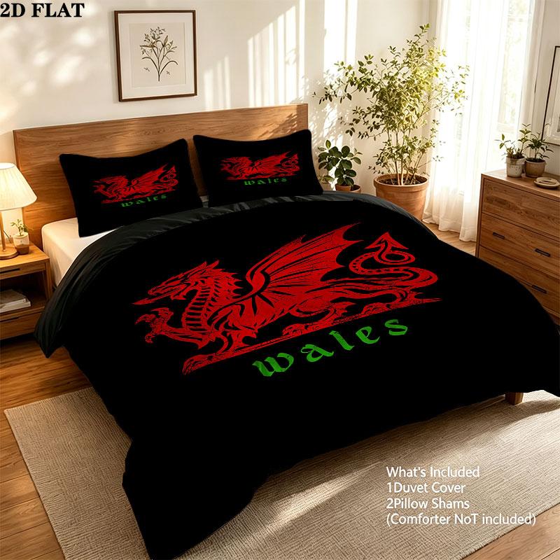 Y Ddraig Goch Pattern Bedding Quilt Set Quilt Cover Pillowcase Home Birthday Gift(1 * duvet cover + 2 * pillowcase, without core)