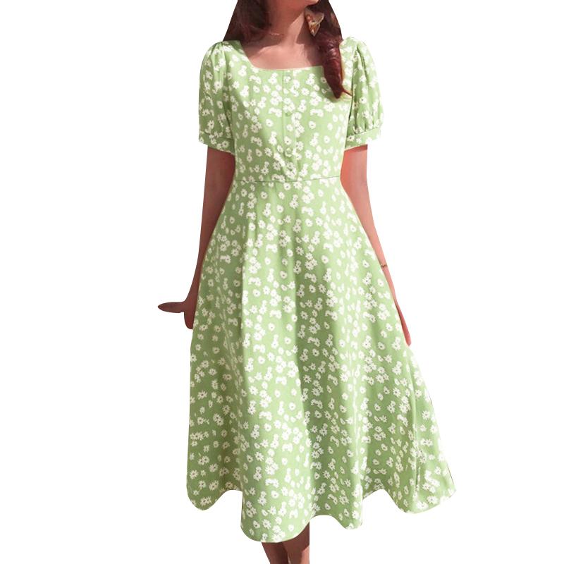 ZANZEA Женское повседневное платье с квадратным воротником и коротким рукавом с цветочным принтом