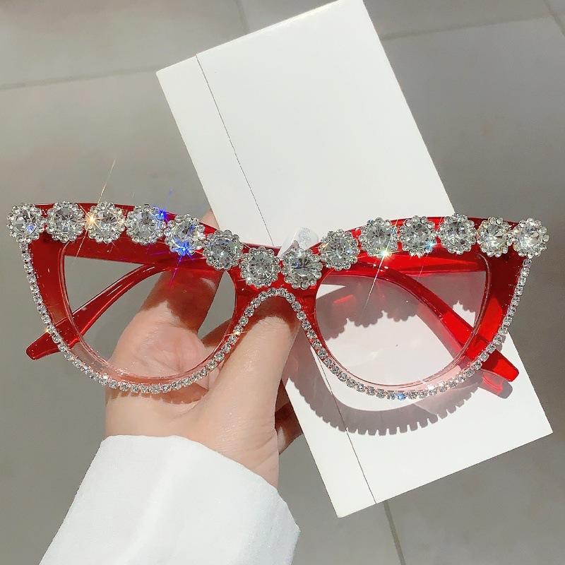 Vintage Anti Blue Light Optical Sexy Cat Eye Diamond Glasses Frame Women For Female Luxury Brand Designer Myopia Punk Eyeglasses