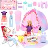 Doll Camping Set for 30cm Dolls Includes 2 Food Daily Necessities Sleeping Tent Dog and 2 Pairs of Shoes - Outfits, 14-Piece Set, 8-Piece Set, Mirror,