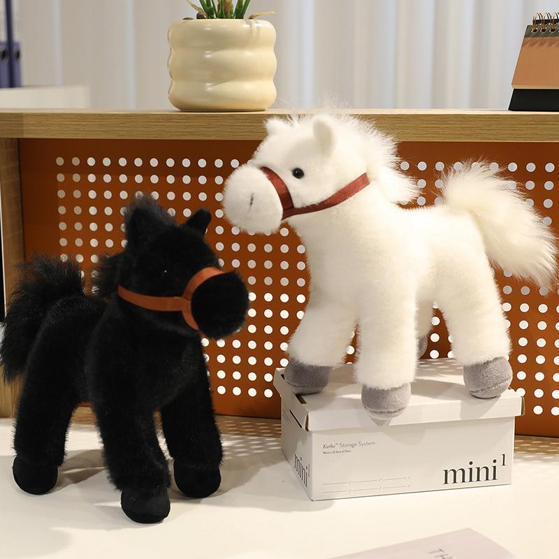 Cute Simulation Little White Horse Doll Plush Toy Foal Black Hat Doll Children'S Doll Birthday Gift