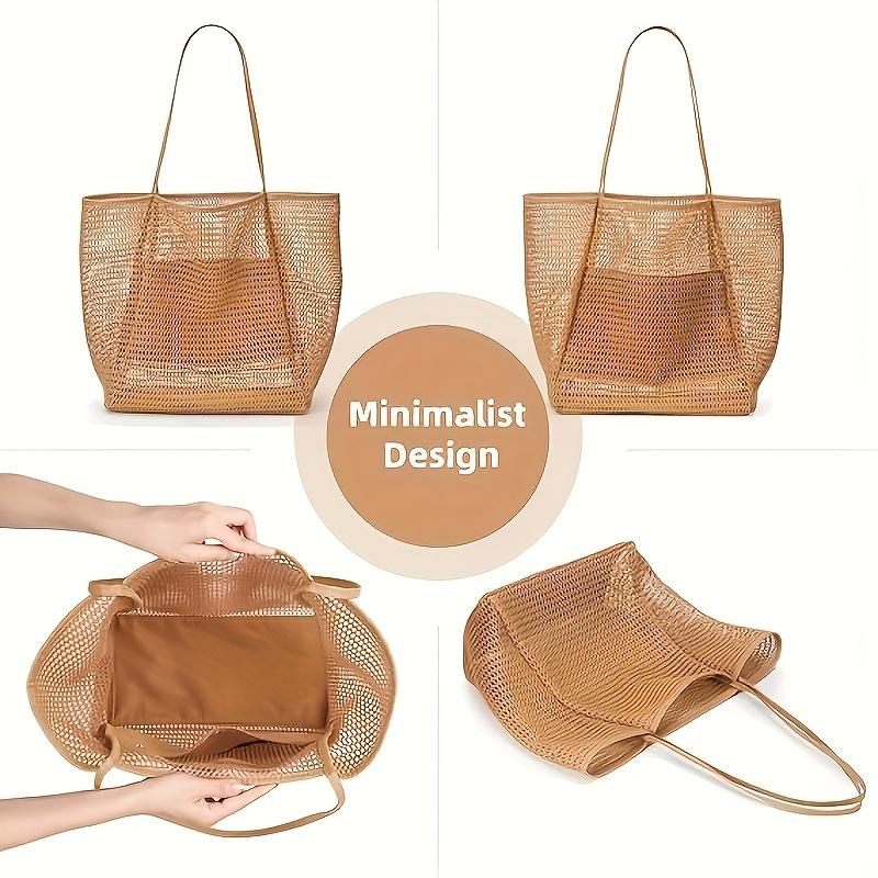 Beach Nylon Mesh Tote Bag, Casual Foldable Shoulder Backpack, Suitable for Beach Picnic and Vacation