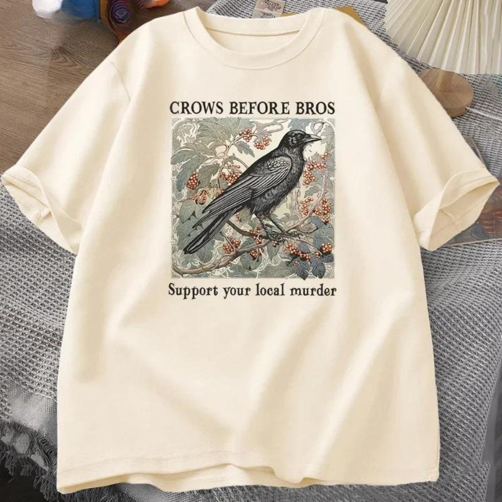 Новая Забавная Ретро Футболка Crows Before Bros Мужская Хэллоуин Футболка Повседневная Хлопковая Футболка с Коротким Рукавом и Круглым Вырезом Одежда в Стиле Темной Академии