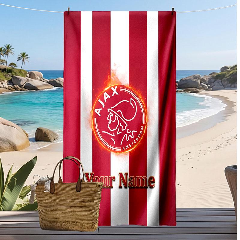 Ajax Amsterdam Personalized Printed Beach Towel Soccer Logo Support Custom Name Text Absorbent Towel For Sport Travel Special Gift