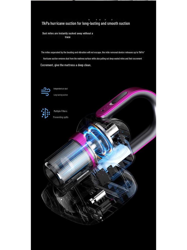 Беспроводной ручной пылесос 3 в 1 с УФ-удалением клещей для дома и автомобиля