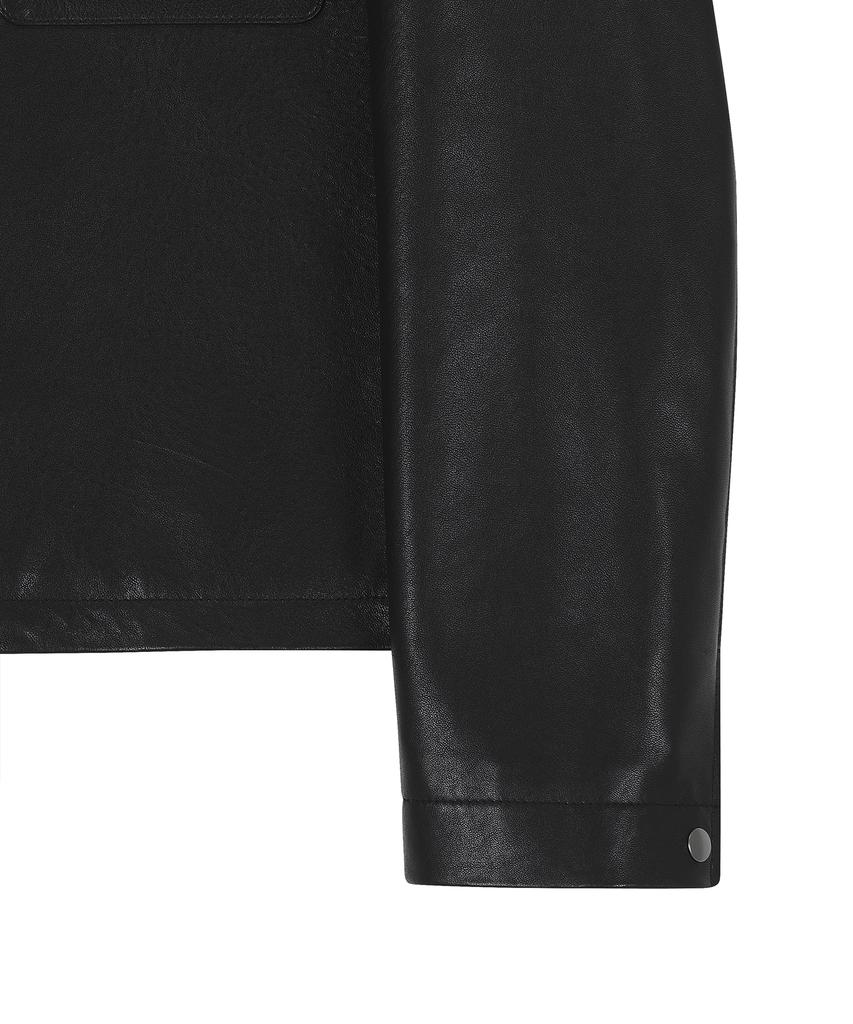 Noirer Lambs Leather Shirt Jacket (Black)