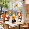 Spring Fox Window Clings Cartoon Fox Flowers Butterflies Glass Sticker Removable Cute Animal Window Decals for Home Office Shop