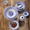 Blue and White Porcelain Dragon Bowl Set – Ceramic Rice & Noodle Soup Bowls Plate Under Glaze