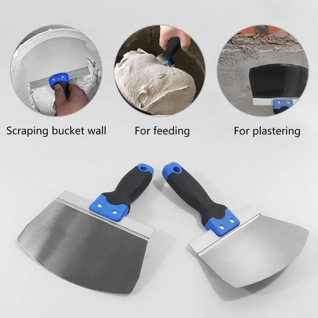 Stainless Steel Curved Scoop Putty Scraper Heavy Duty Rust Proof Wall Finishing Tool with Soft Grip for Paint Mortar