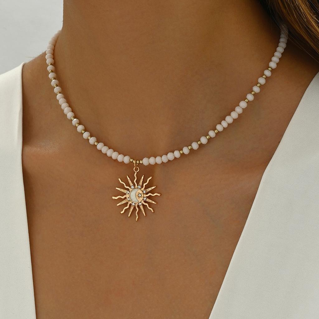 European and American fashion rice bead necklace multi-style star moon sun butterfly devil's eye pendant multi-color spot necklace women