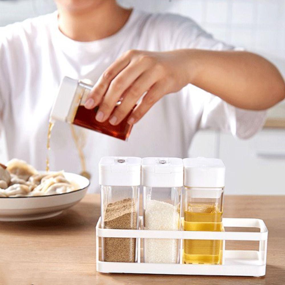 4Pcs/set Plastic Spice Jars Sliding Open Seasoning Box Set Spice Dispenser Kitchen Organizer Box