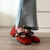 Квадратная головка толстый каблук красные одинарные туфли женские 2025 новые французские ретро Мэри Джейн высокие каблуки не надоели