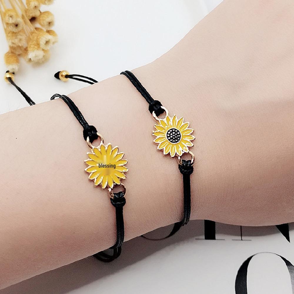 Sunflower Friendship Bracelet: Handmade Woven Adjustable Daisy Design