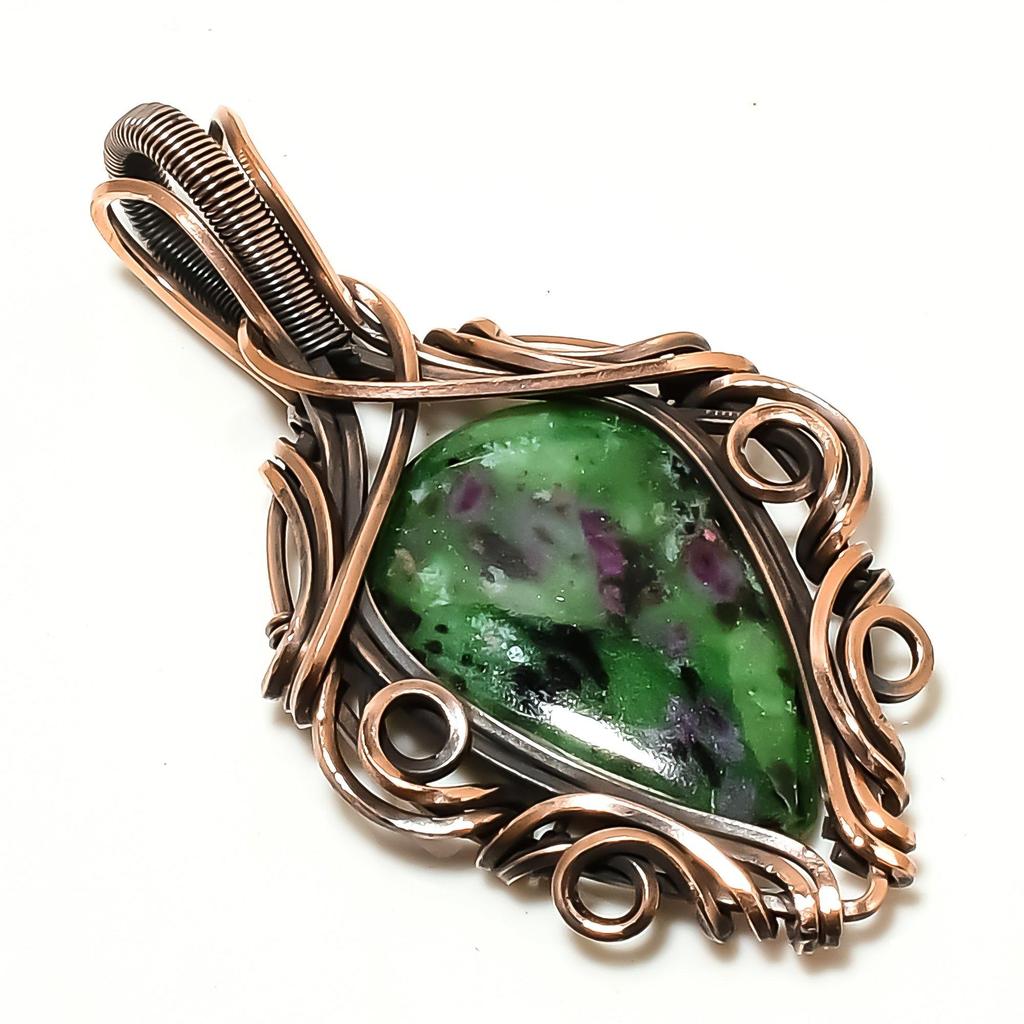 Ruby Zoisite Pendant Gemstone Jewelry, 999 Copper Wire Wrapped Handmade Pendant, Latest Design Jewelry