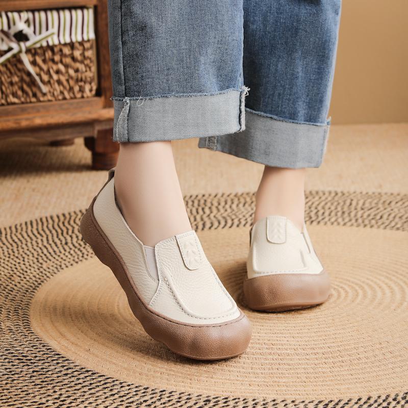 Leather MiddleAged And Elderly Comfortable Women'S Single Shoes Round Head NonSlip Soft Sole Mother Shoes Versatile Fashionable Platform Women'S