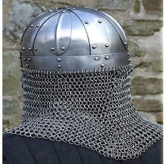 Viking Helmet Battle Armor 18G Steel and Chainmail Mask Helmet Silver