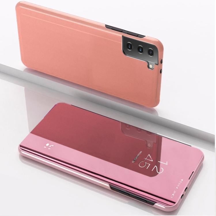 Для Samsung Galaxy S21 5G Позорированный Зеркальный Горизонтальный Флип Кожаный Чехол с Держателем(фиолетовый)