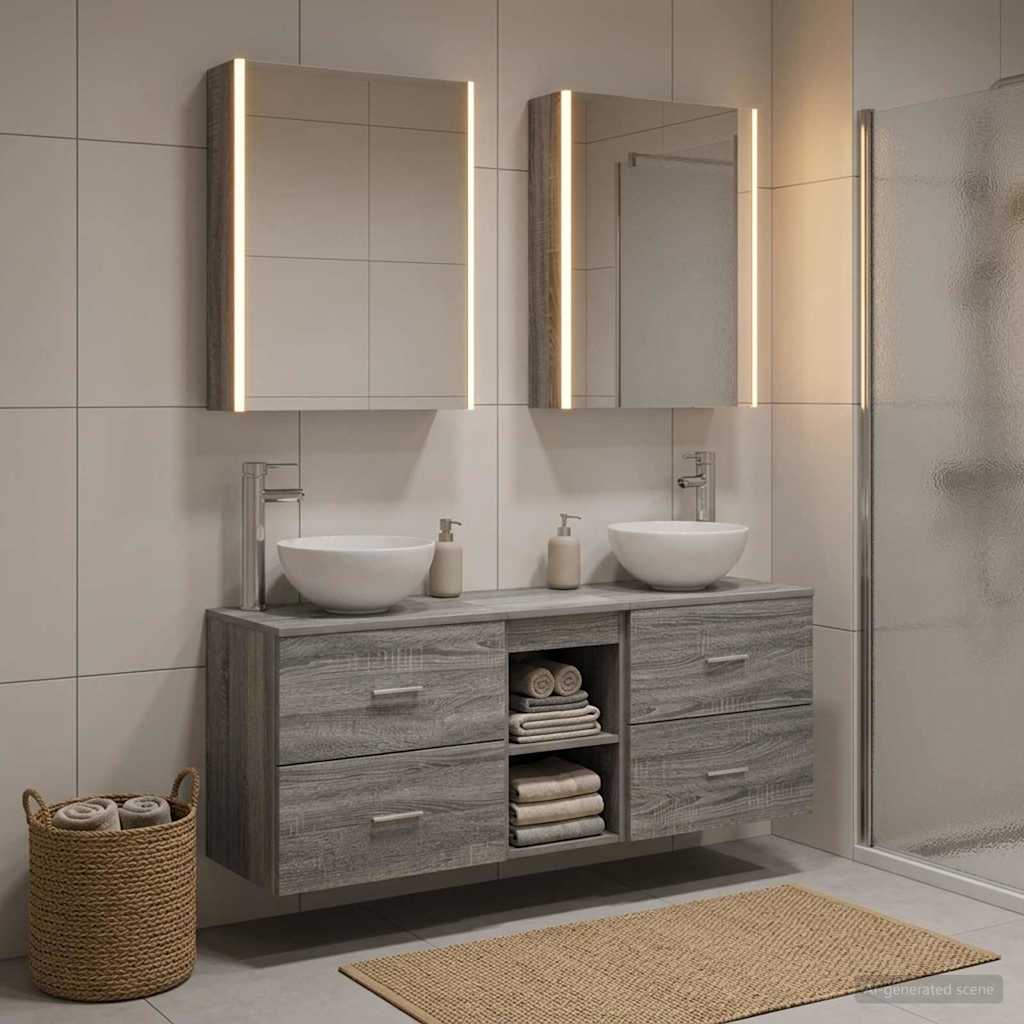 Bathroom Cabinet Set 5 pcs Grey Sonoma Wood Based Material