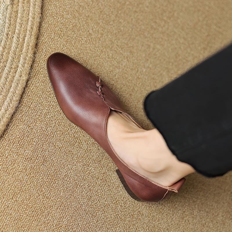 Женские туфли-лодочки на низком каблуке из натуральной кожи, весна-лето 2024, новые туфли с круглым носком для взрослых, женские базовые туфли на каблуке для офиса