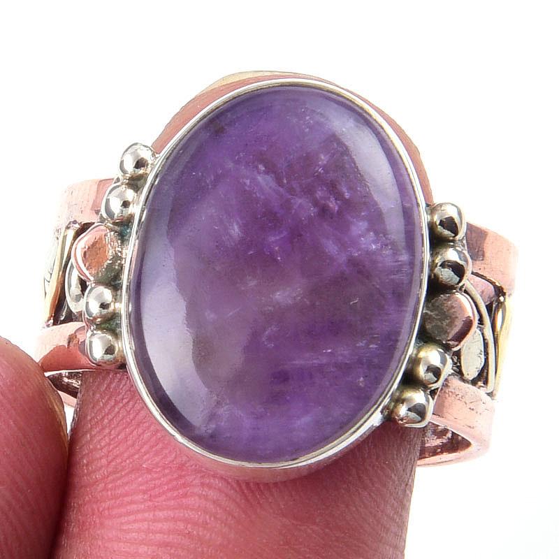 Natural Tiffany Stone Gemstone 925 Sterling Silver Two Tone Ring Size 10 E4A44