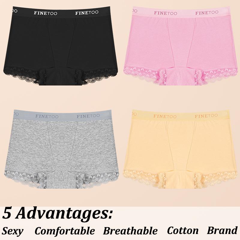 4Pcs Women's Lace Panties Cotton Boxer Briefs Seamless Sports Boxers Underwear Female Briefs Lingerie Intimate Underpant