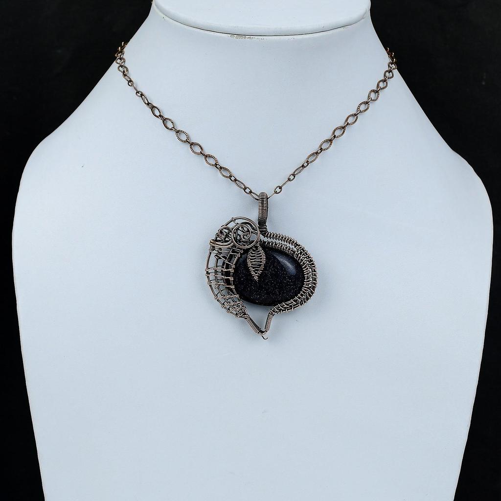 Кулон из синего солнечного камня, обернутый медной проволокой, Ювелирные изделия, Кулон из драгоценного камня, Украшения ручной работы, Стильный кулон, Кулон, обернутый медной проволокой, Подарок для нее