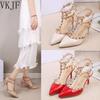 Fashion Women's Shoes Rivets Sandals Female Summer Thick with Fine with High-heeled Shoes Pointed Stiletto Sexy Nightclub Shoes