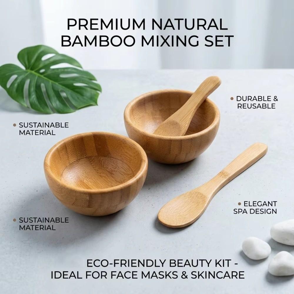 Bamboo Wood Mask Bowl Sleek Bamboo Spatula Spoon Spoon Cosmetic Mixing Tools  Cosmetic Mixing