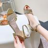 Женские босоножки Летние туфли на каблуках Повседневная женская обувь с открытым носком Летние золотые туфли с квадратным ремешком на щиколотке Обувь на низком каблуке Женская