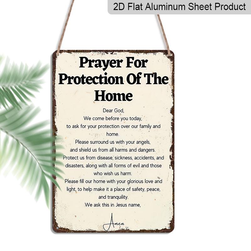 2D Flat Heavy-Duty 8x12" Religious Protection Prayer Metal Wall Decor - Distressed Chic Christian Faith Metal Sign with Blessing, Aluminium Sign for